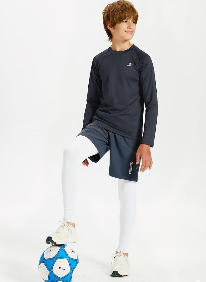 DEVOROPA Youth Boys Compression Shirt Long Sleeve Football Baseball Undershirt Quick Dry Sports Baselayer Gray M - Image 4